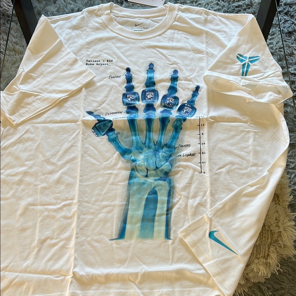 White Nike Kobe Xray T-Shirt with Blue Hand Design